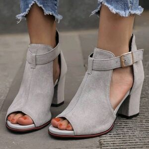 Elegant Gray Women's Heeled Shoes Open Toe New